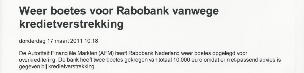 Weer boetes voor Rabobank wegens kredietverstrekking (Elsevier