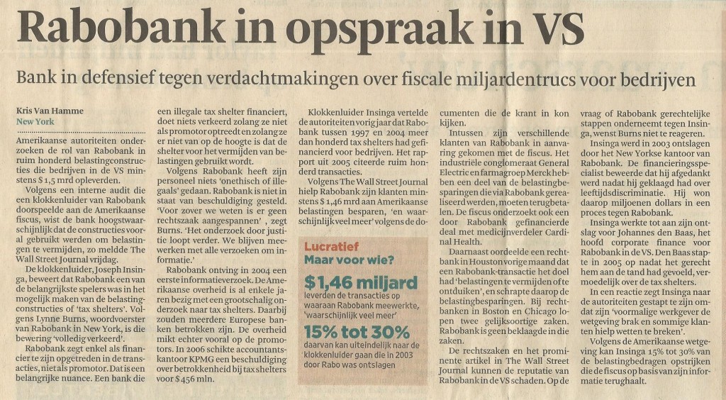 Rabobank in opspraak in VS (FD 3 mei 2008)